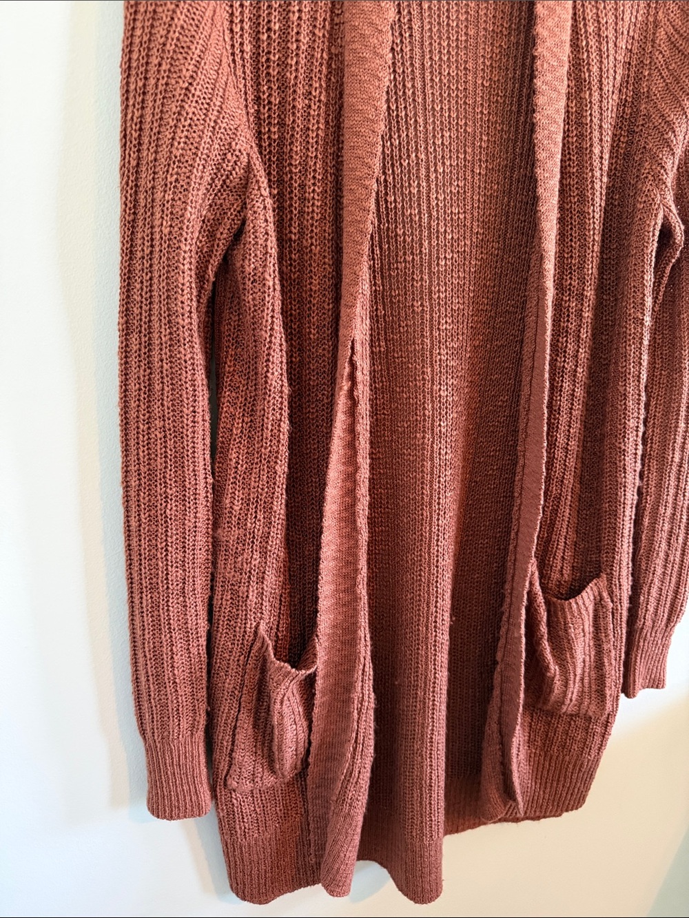 Open-Front Longline Knit Cardigan - Rust - Picture 4 of 6